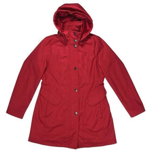 Kristen Blake Hooded Winter Coat Women M Red Button Zip Front Holiday Jacket New - Picture 1 of 16